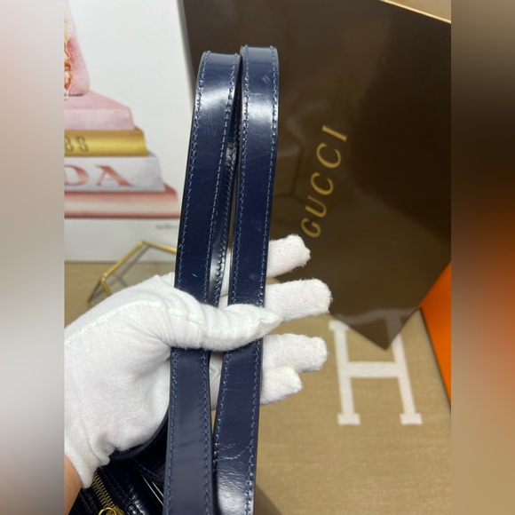 Gucci Bamboo Blue Patent Leather Bag with Long Strap,bamboo zipper pull - Picture 10 of 13